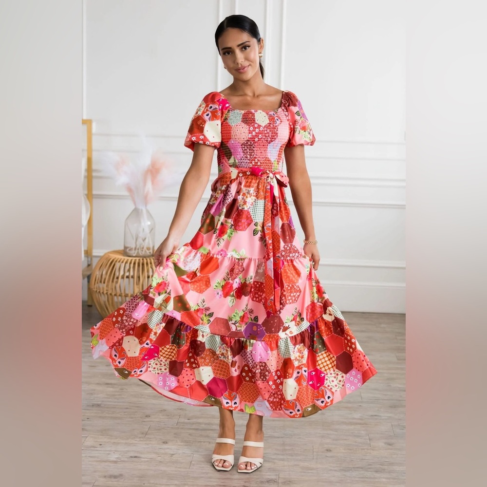 NWOT L Neesees Christy Floral Patchwork Maxi Dress